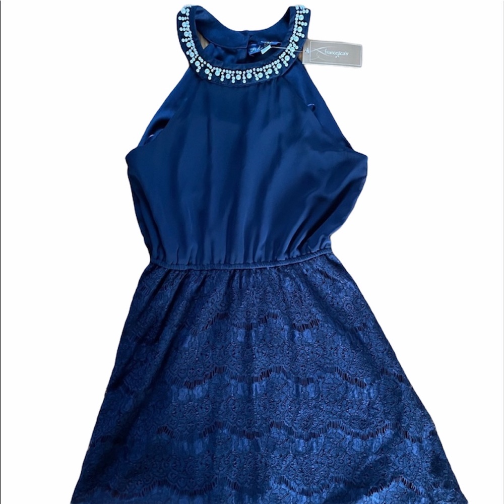 NWT beaded collar navy dress